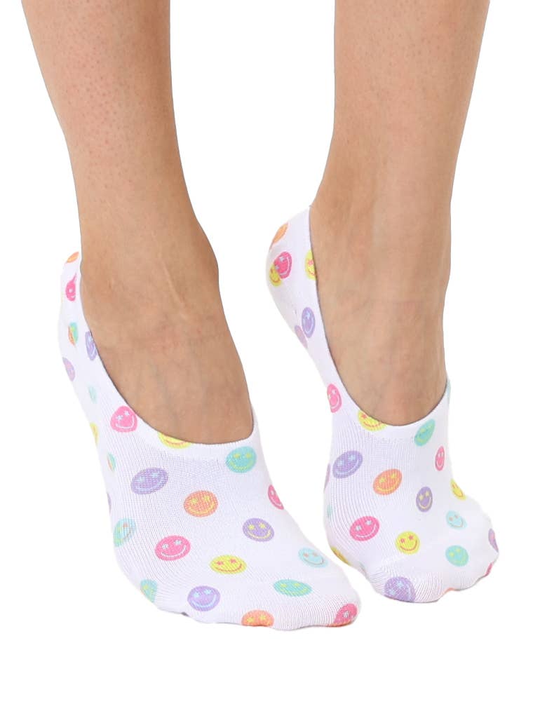 No-Show Liner Socks - Multi-Colored Happy Faces
