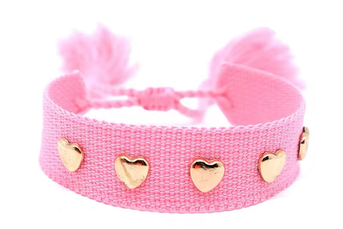 Pink Hearts Pull Tie Bracelet
