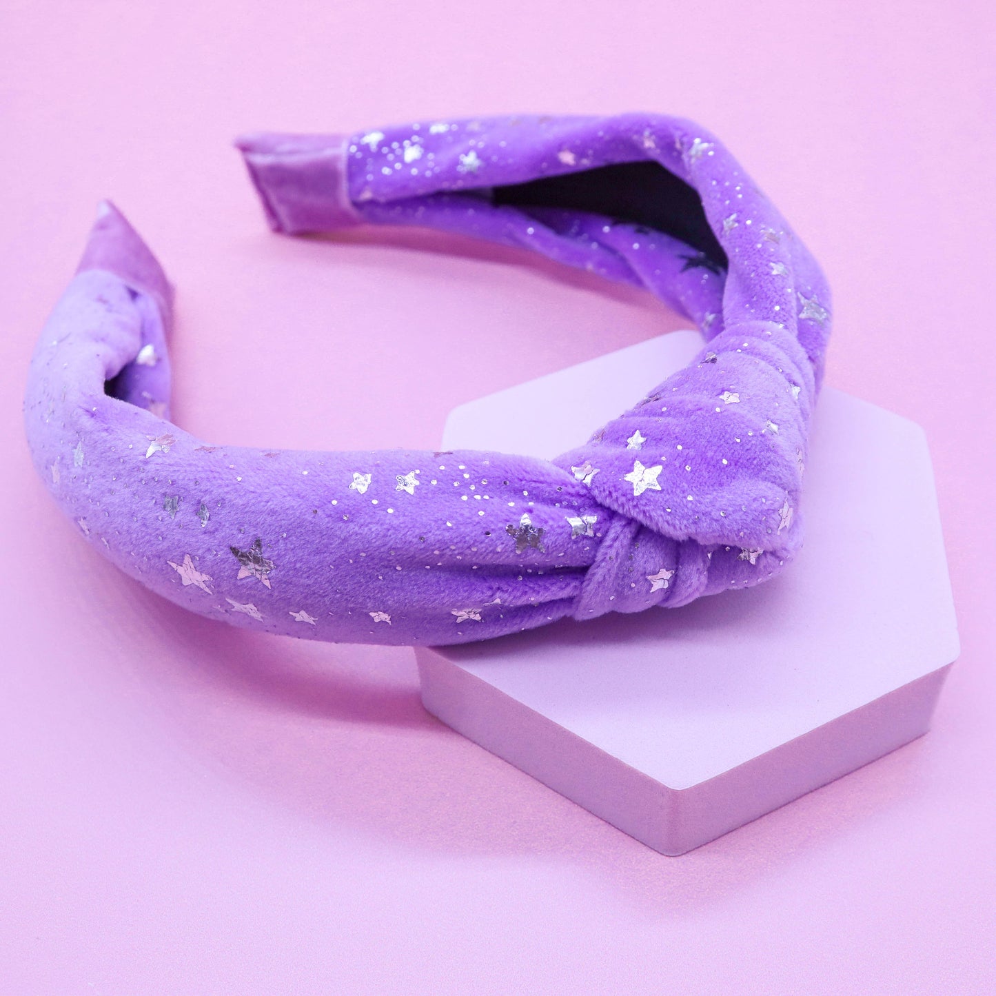 Metallic Star Velvet Knot Headband: Purple