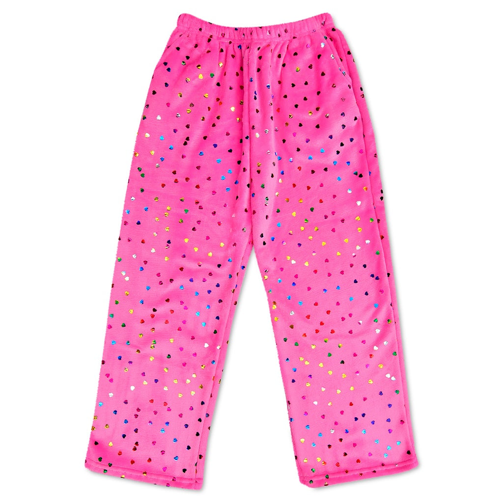 Bright pink heart foil plush pants