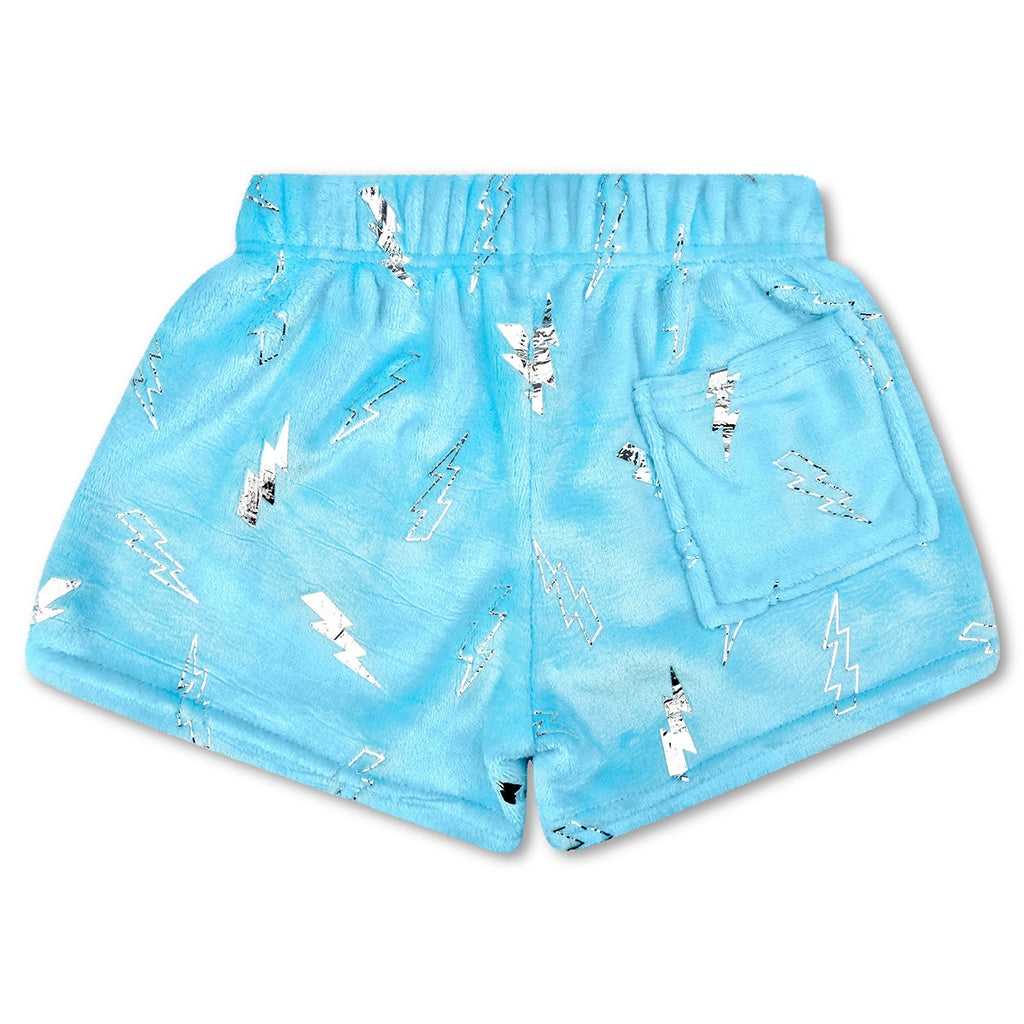 Blue Foil Lightning Plush Shorts