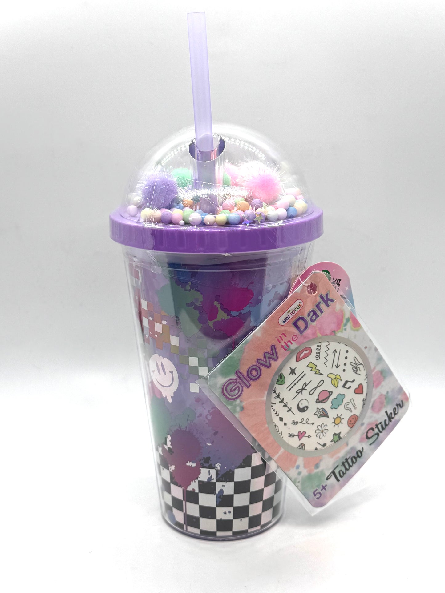 Pom Pom Glow in the Dark Cup with Tattoo Stickers