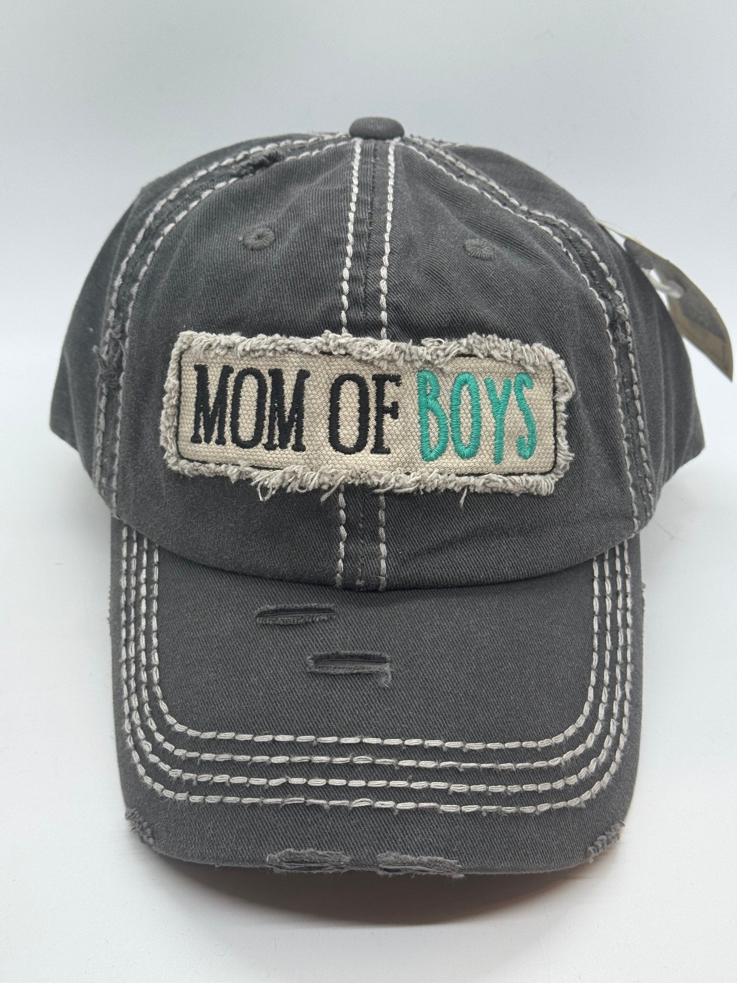 Mom of Boys Distressed Trucker Hat
