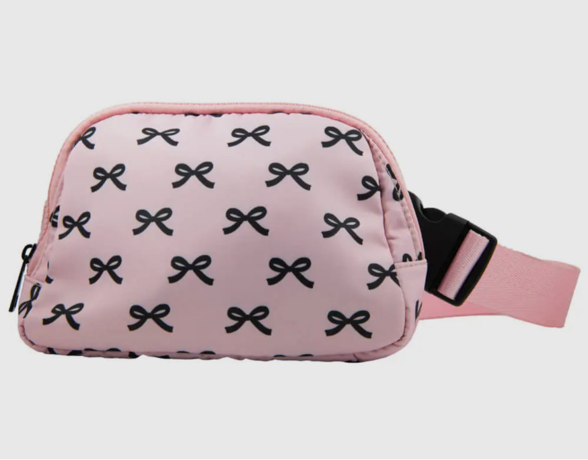 Pink mini black bows belt bag