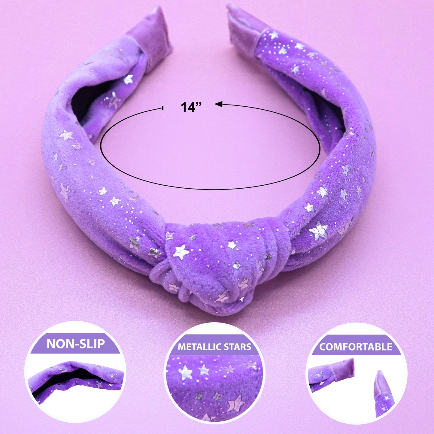 Metallic Star Velvet Knot Headband: Purple