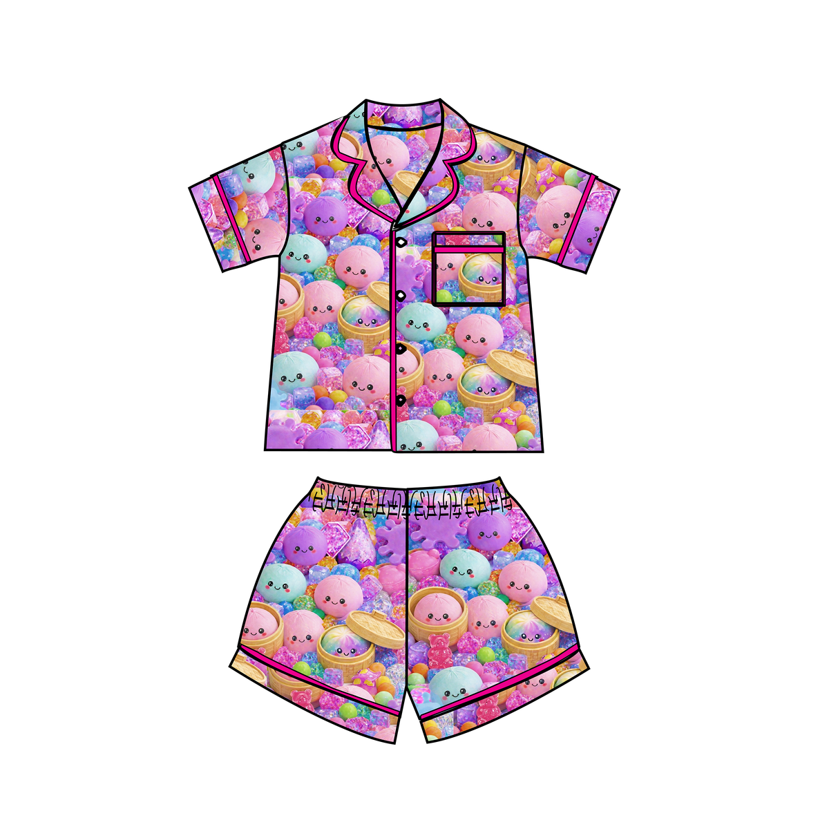 Dumplings Print Satin Loungewear Set