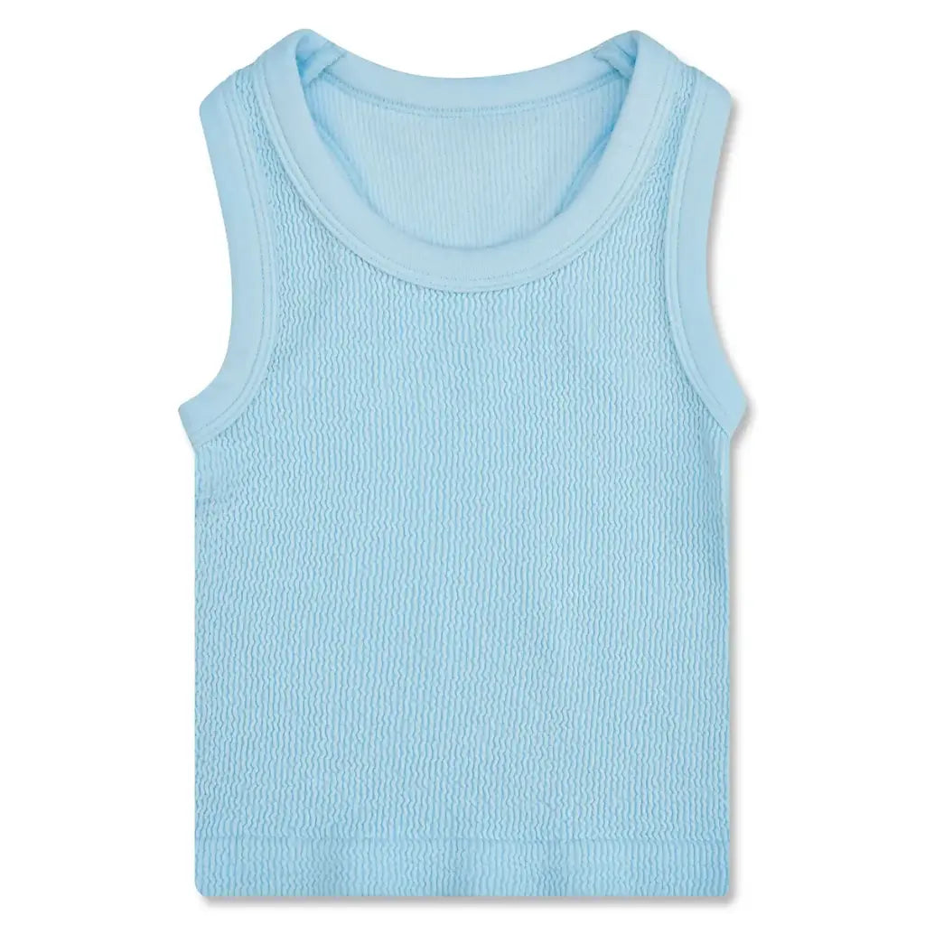 Light Blue Cropped Smocked Racerback Tank Top