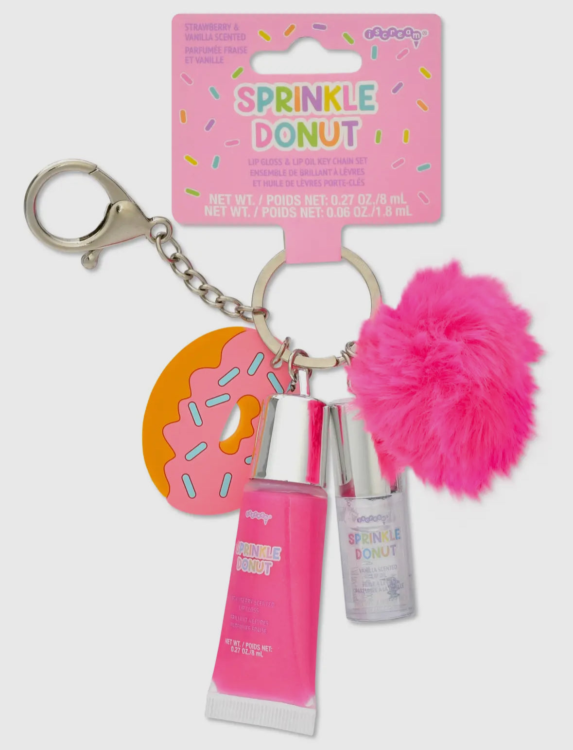 Sprinkle Donut Lip Balm and lip oil keychain