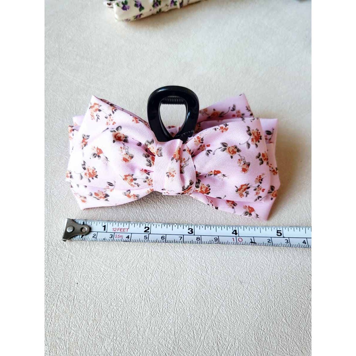 Floral Print Bow Claw Clips