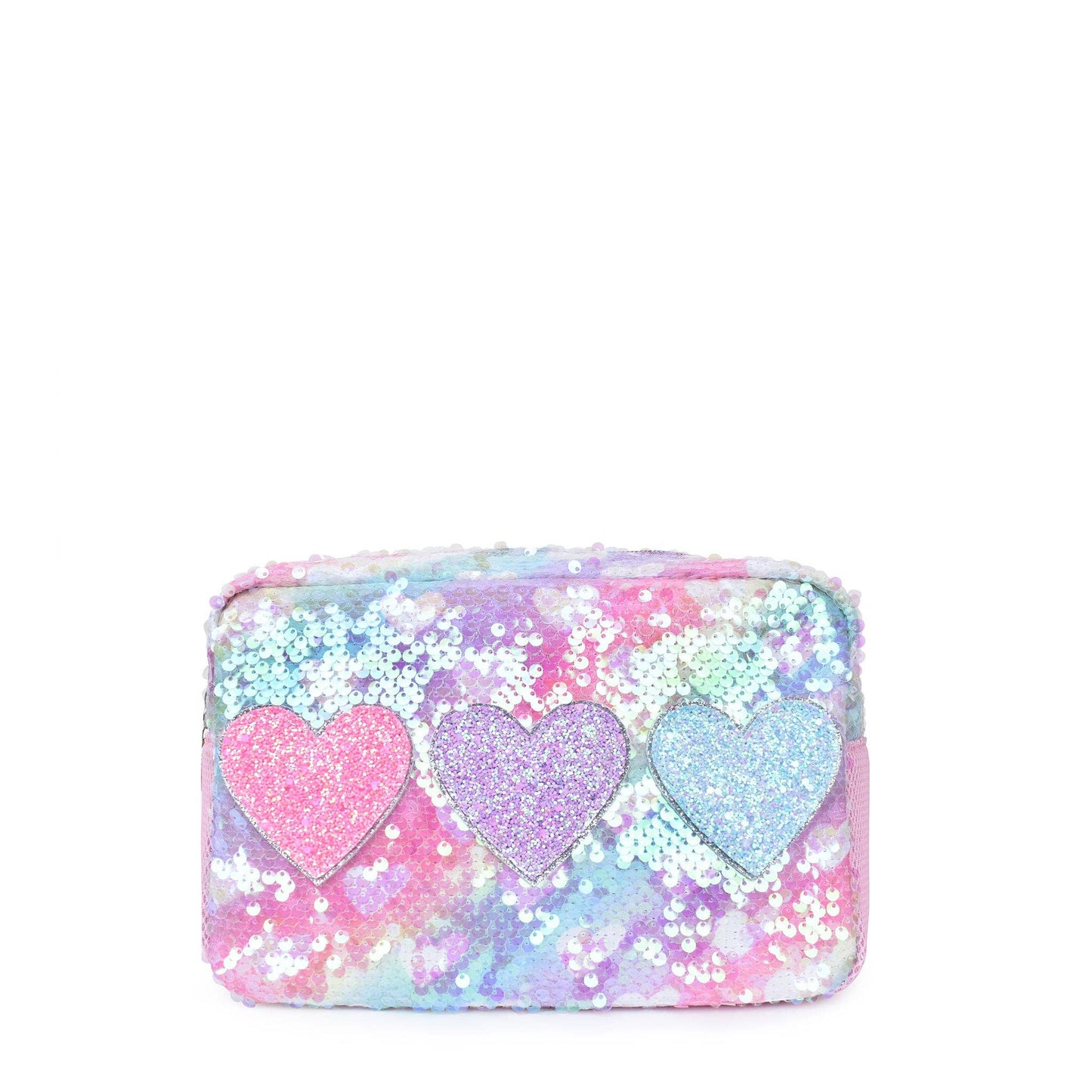 Glitter Heart-Patched Sequin Pouch