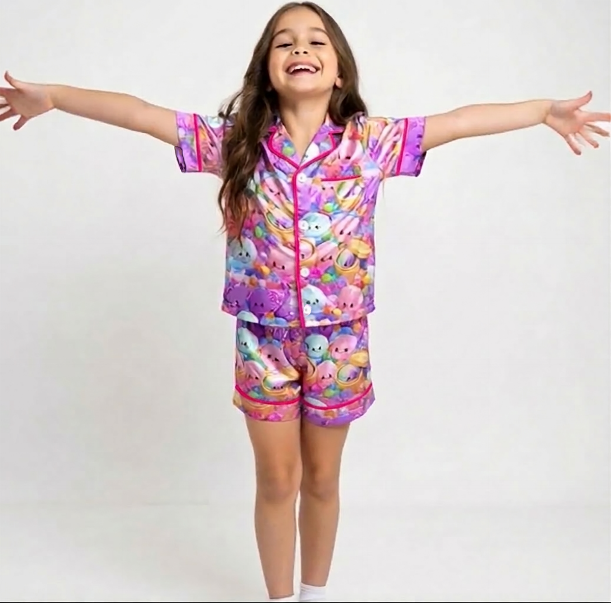 Dumplings Print Satin Loungewear Set