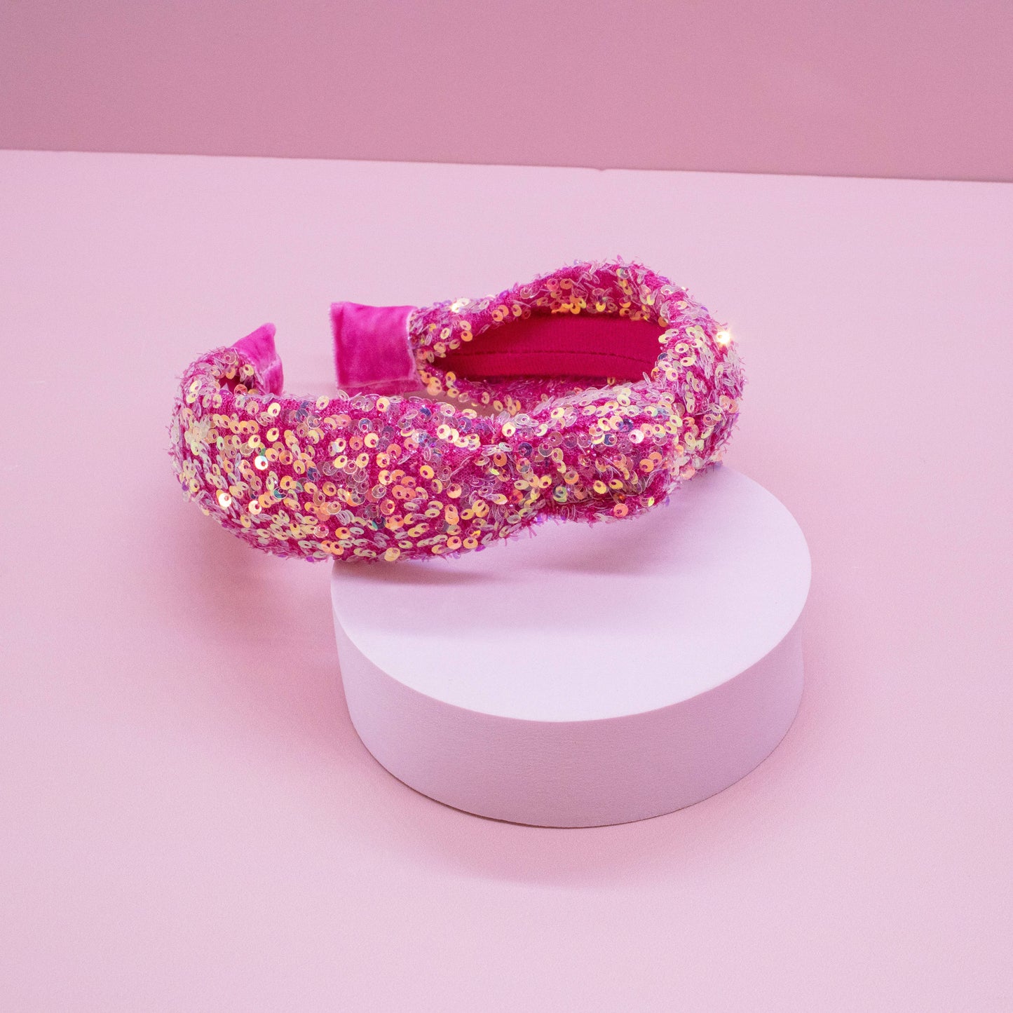 Sparkly Sequin Knot Headband: Hot Pink
