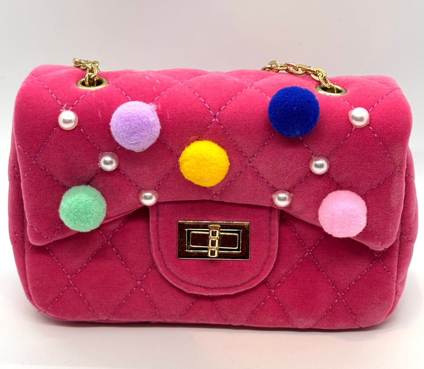 Phoebe Pom Pom Velour Diva Bag