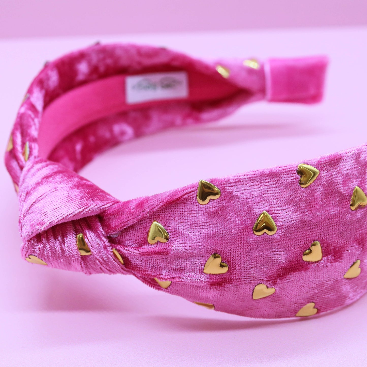 Gold Heart Studded Velvet Knot Headband