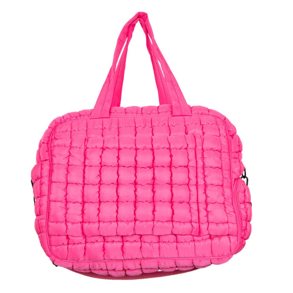 Hot Pink Quilted Duffel Weekender Bag