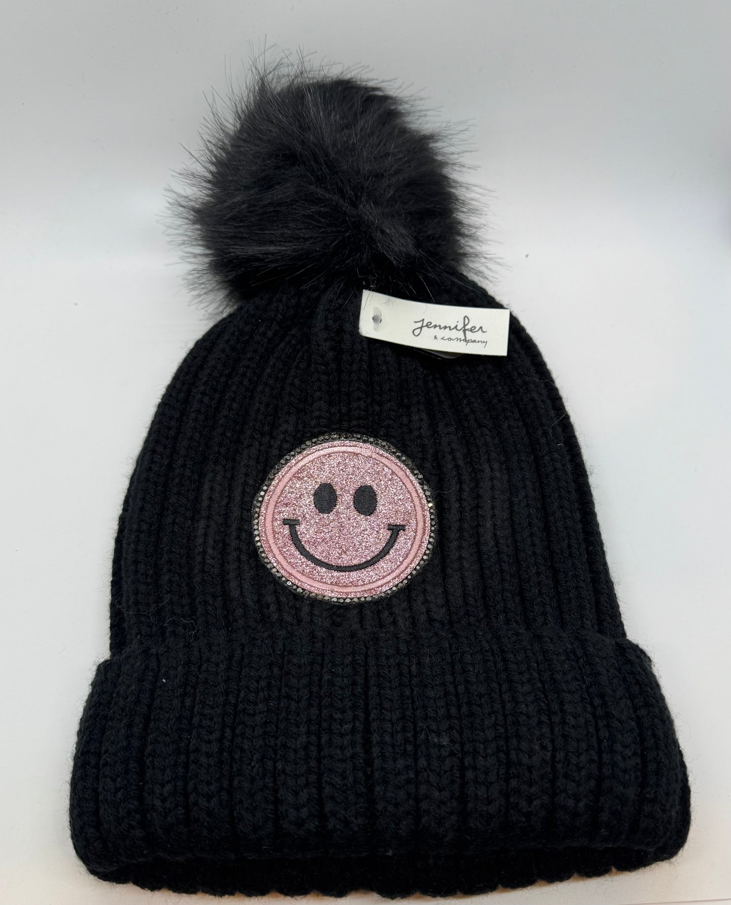 Pink Smiles Patch Hat with Pom Pom