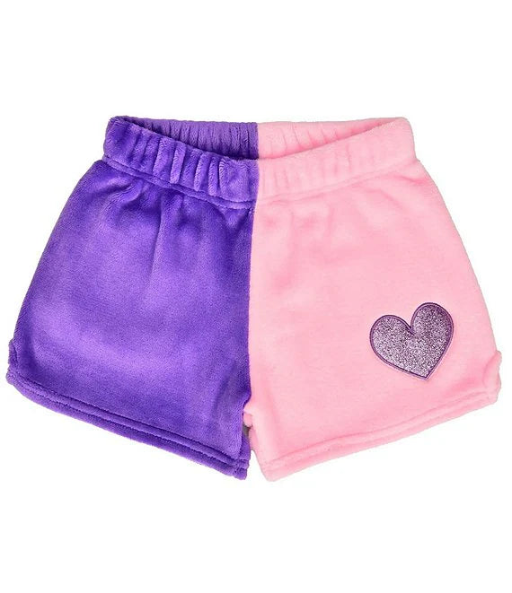 Vivid Violet & Rose Heart Color Block Plush Shorts