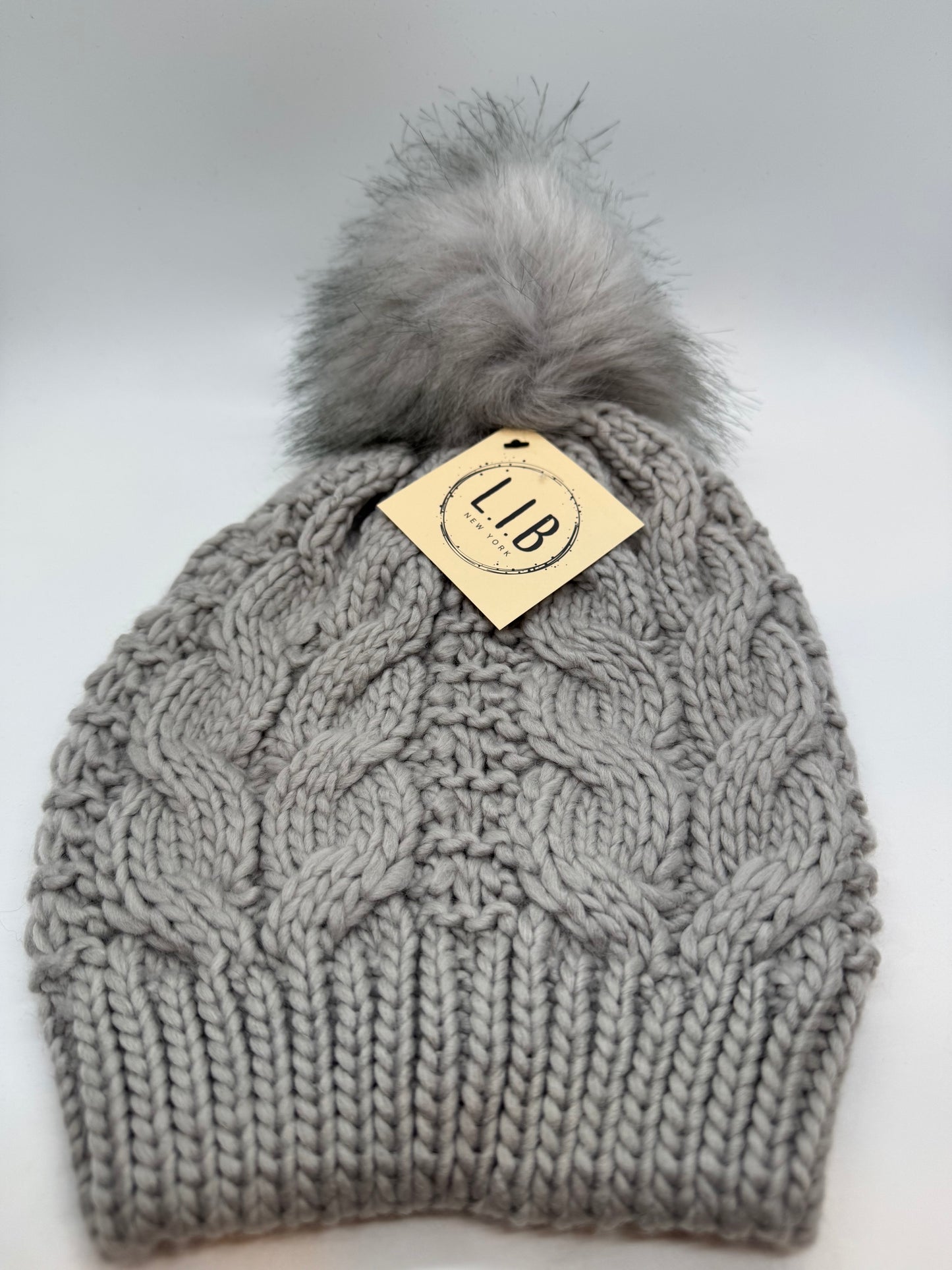 Grey cable knit beanie