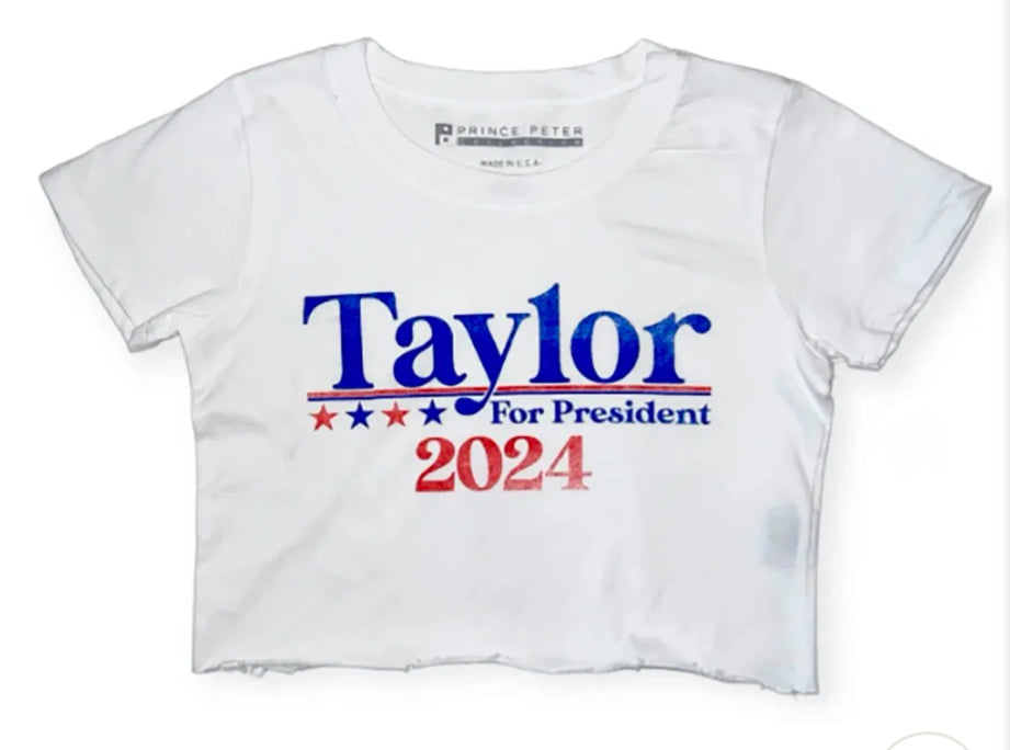 Taylor for President Cropped T Shirt- Juniors