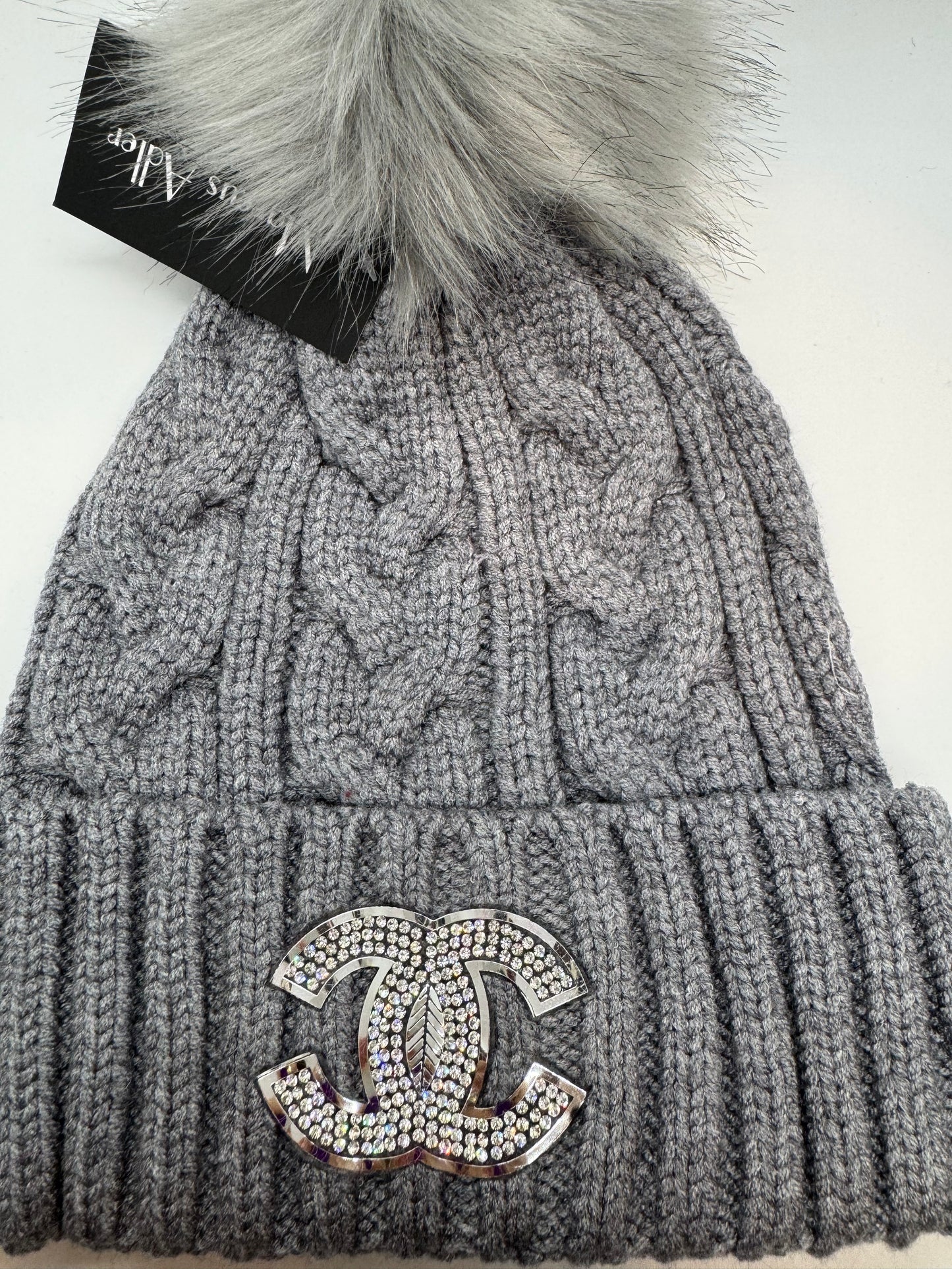 Gray Beanie PomPom Hat C