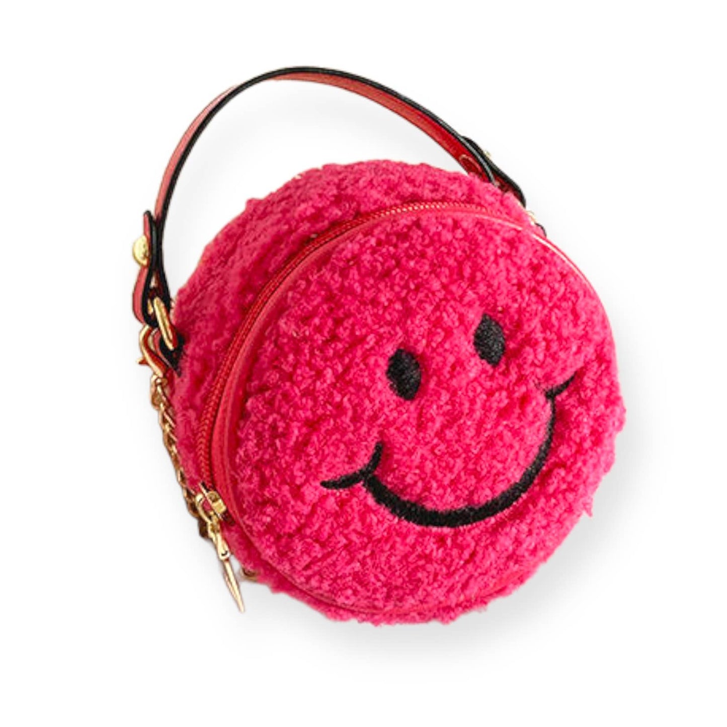 Faux Shearling Smiley Purse: Pink