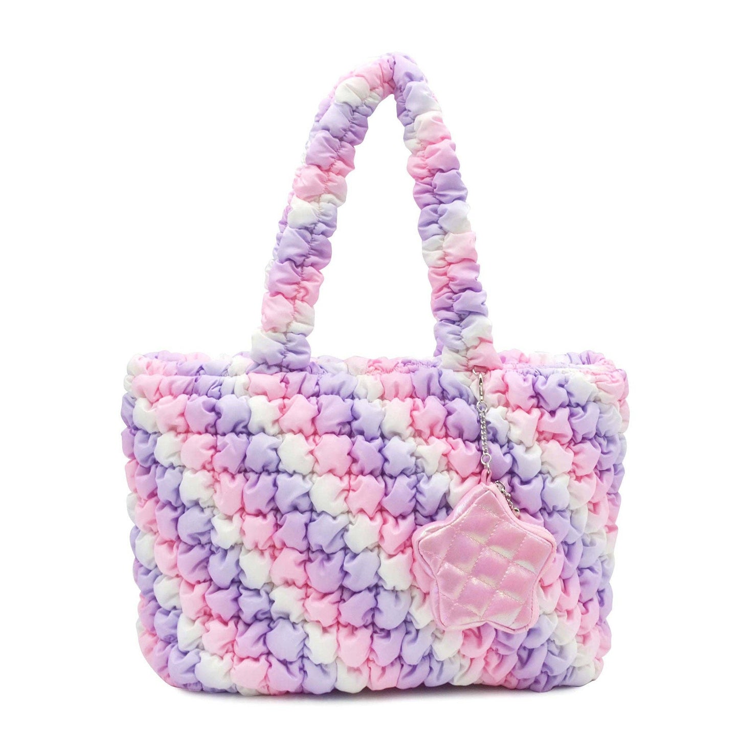 Quilted Scrunchies Large Tote Bag with Star Coin Purse: Multicolor