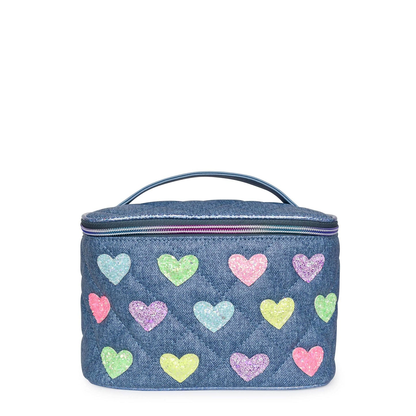 Heart-Patched Denim Quilted Glam Bag