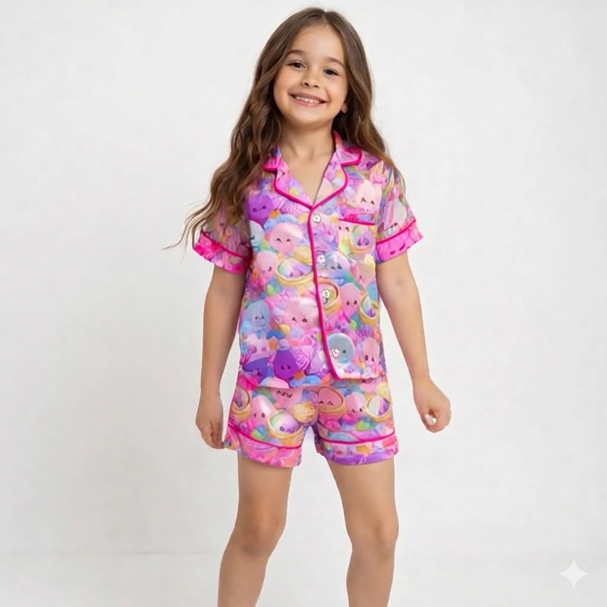 Dumplings Print Satin Loungewear Set