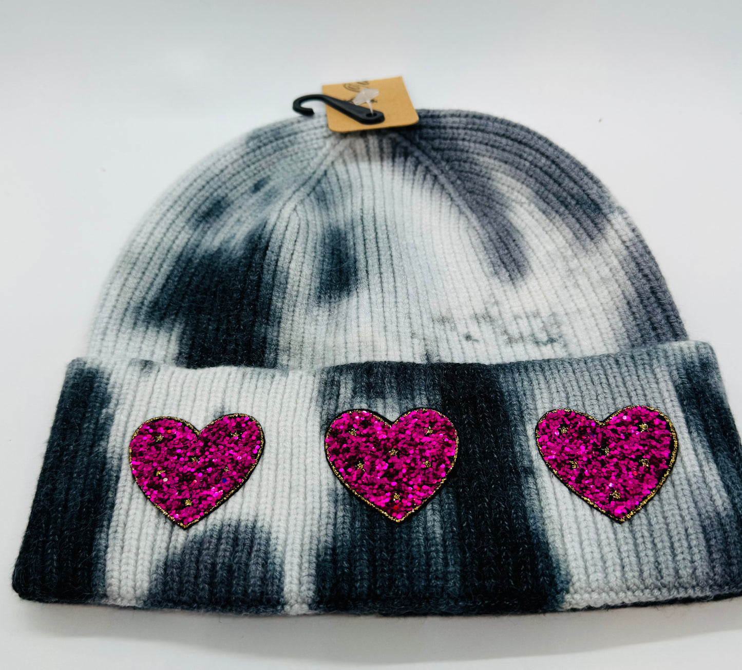 Fuscia Sparkling Hearts Beanie