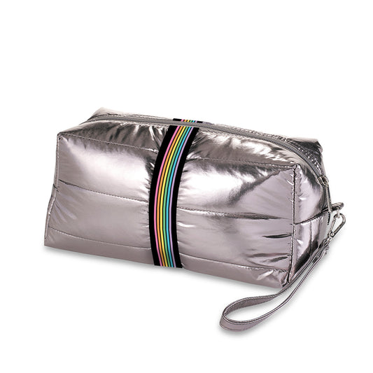 Gunmetal Puffer Striped Cosmetic Bag