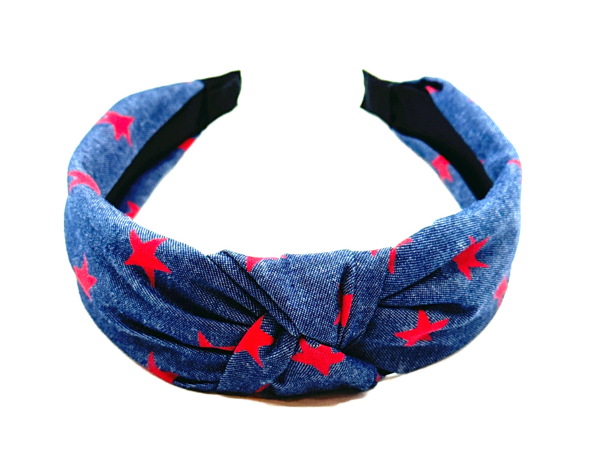 Denim Headband with red stars