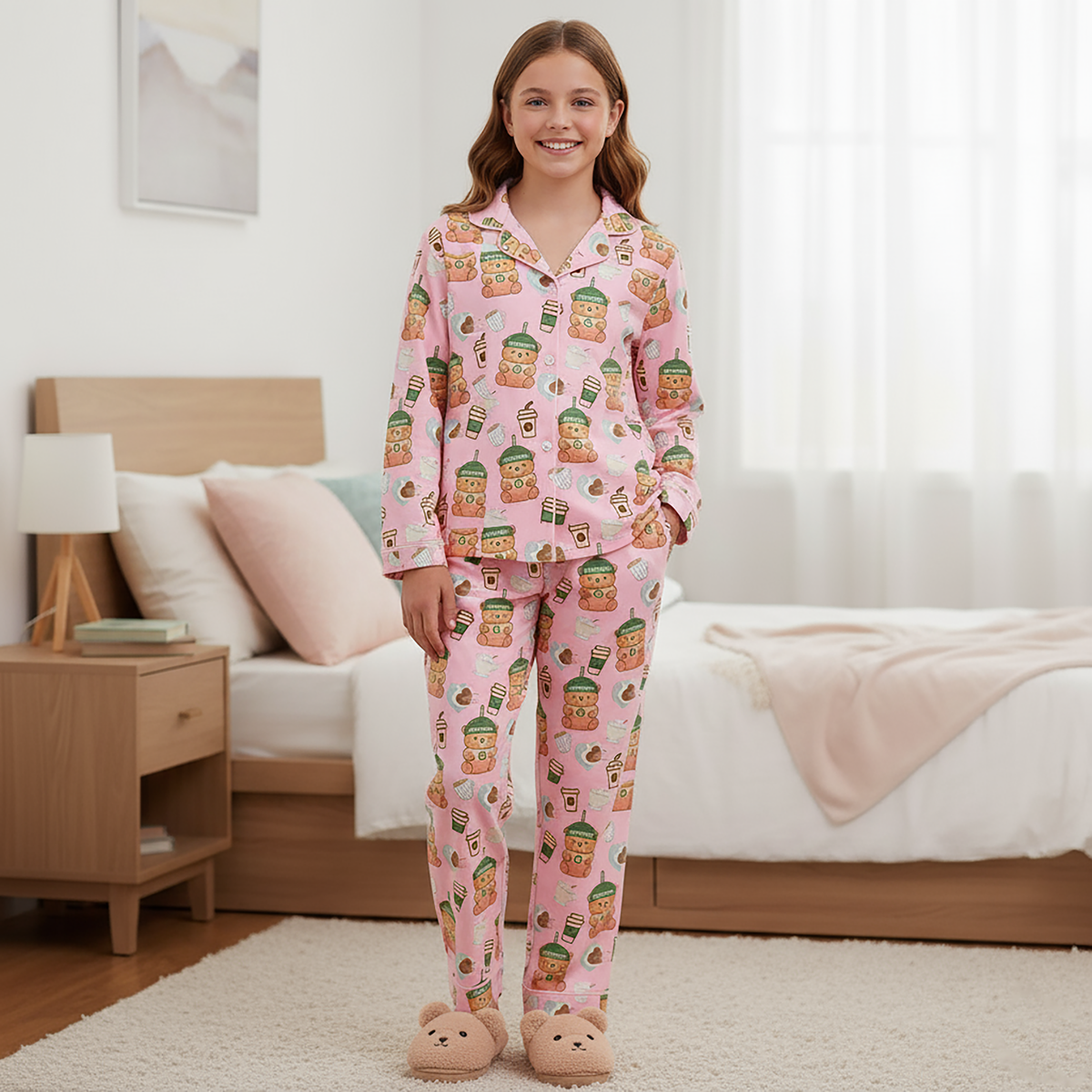 Bear Barista Cup Satin Lounge Set