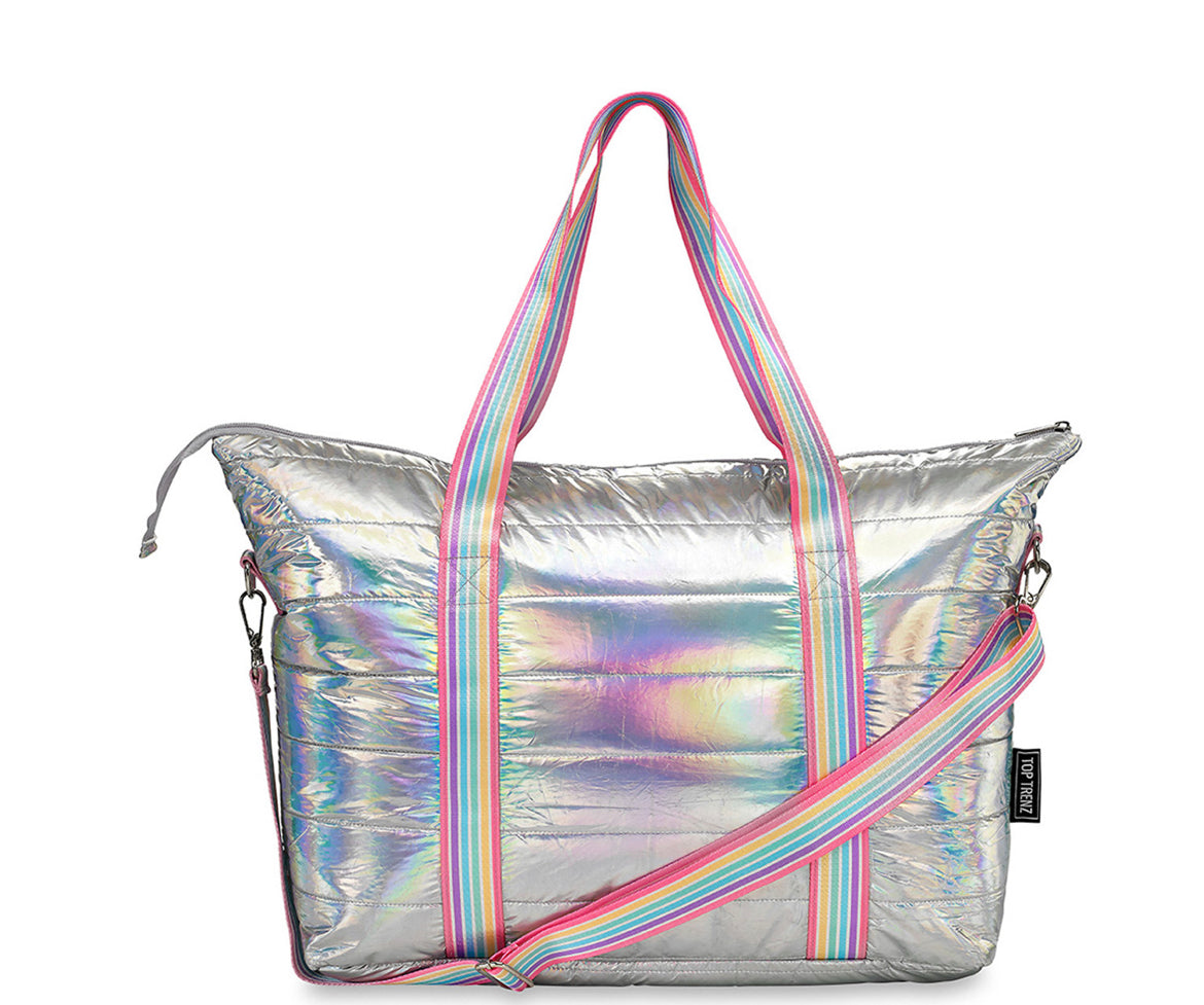 Silver Metallic Puffer Tote