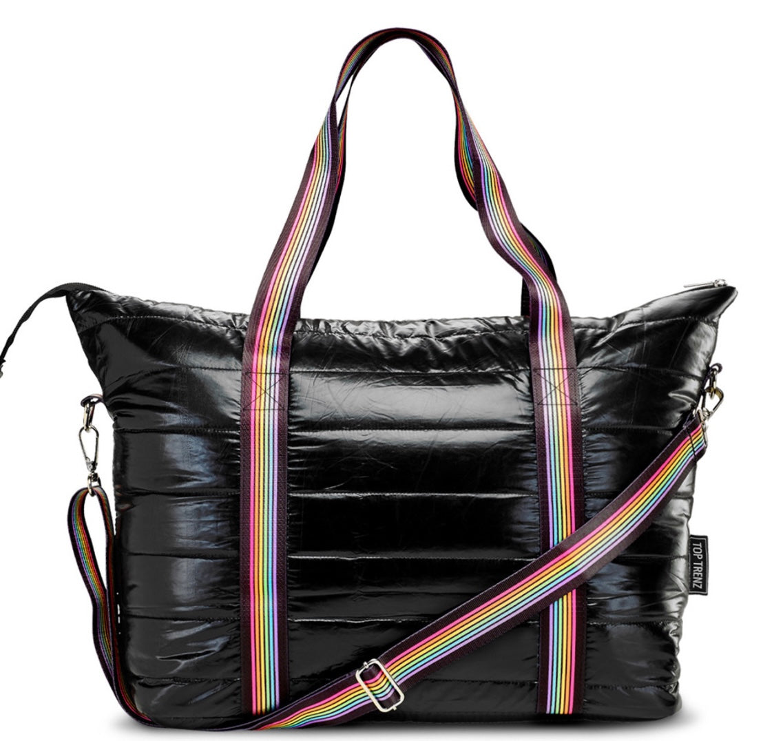 Black Metallic Large Puffer Tote Bag