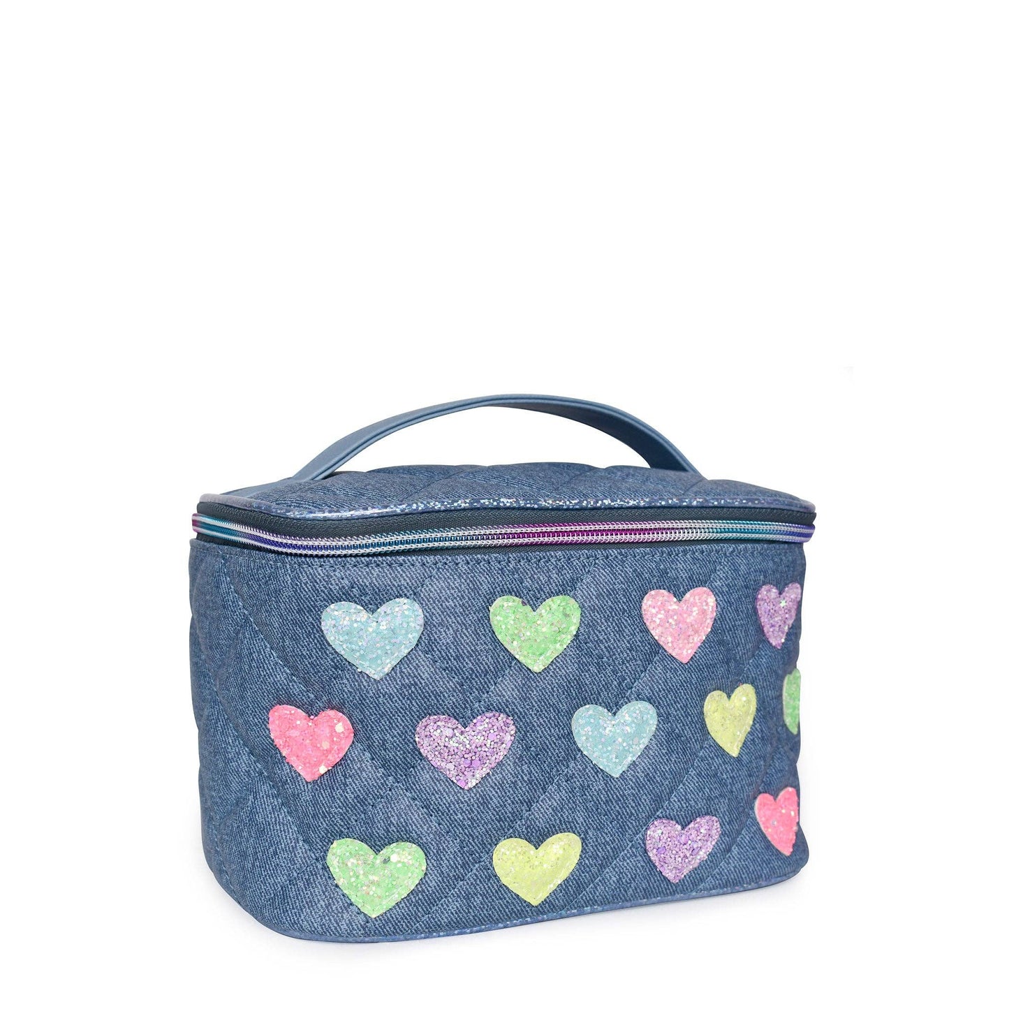 Heart-Patched Denim Quilted Glam Bag