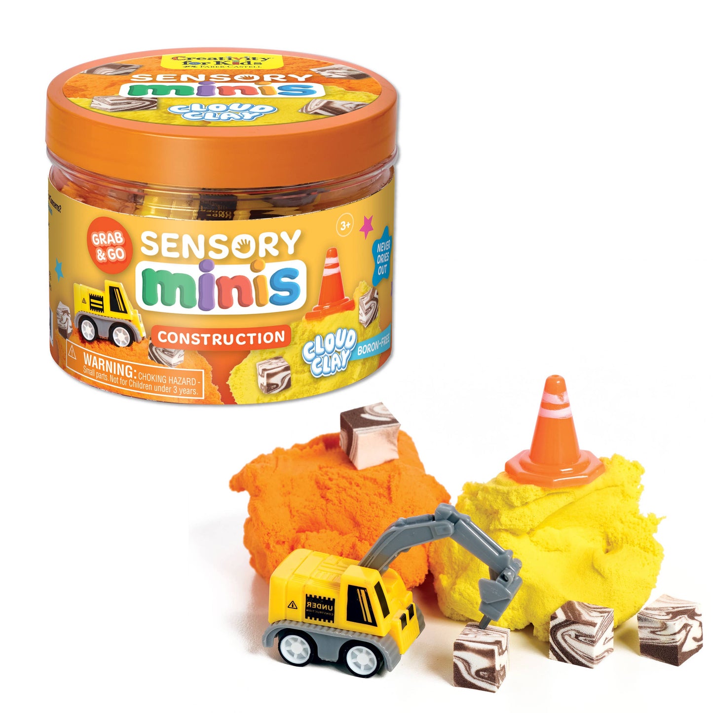 Construction theme sensory mini play kit jar with cloud clay