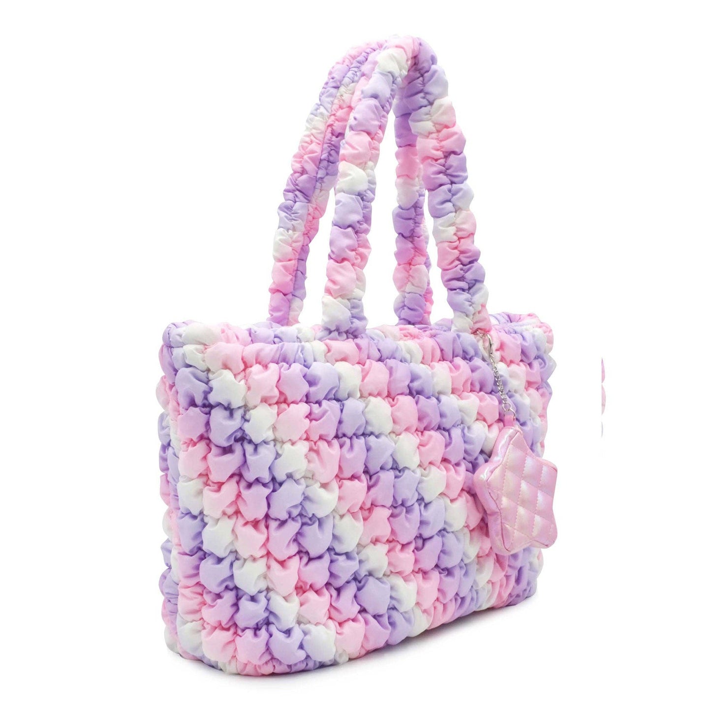 Quilted Scrunchies Large Tote Bag with Star Coin Purse: Multicolor