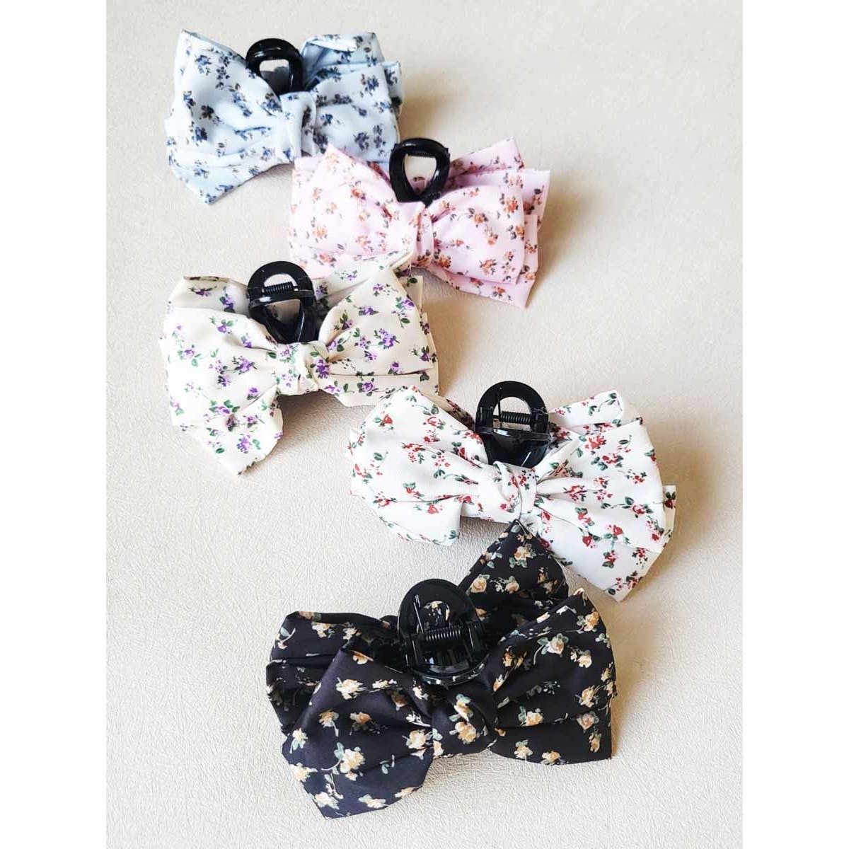 Floral Print Bow Claw Clips