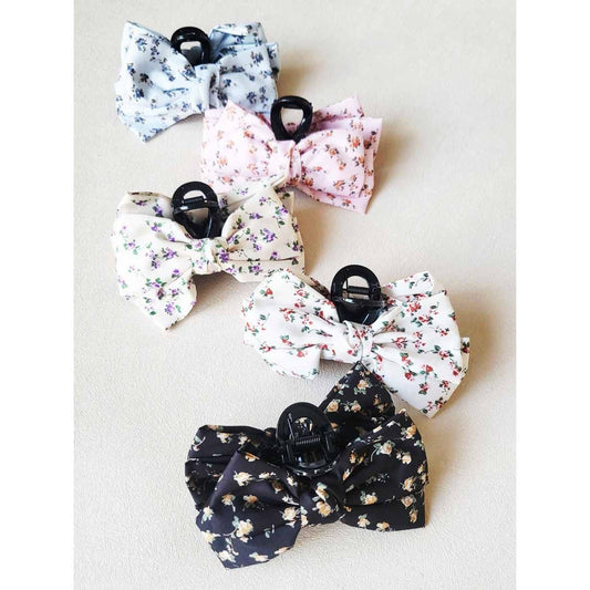 Floral Print Bow Claw Clips