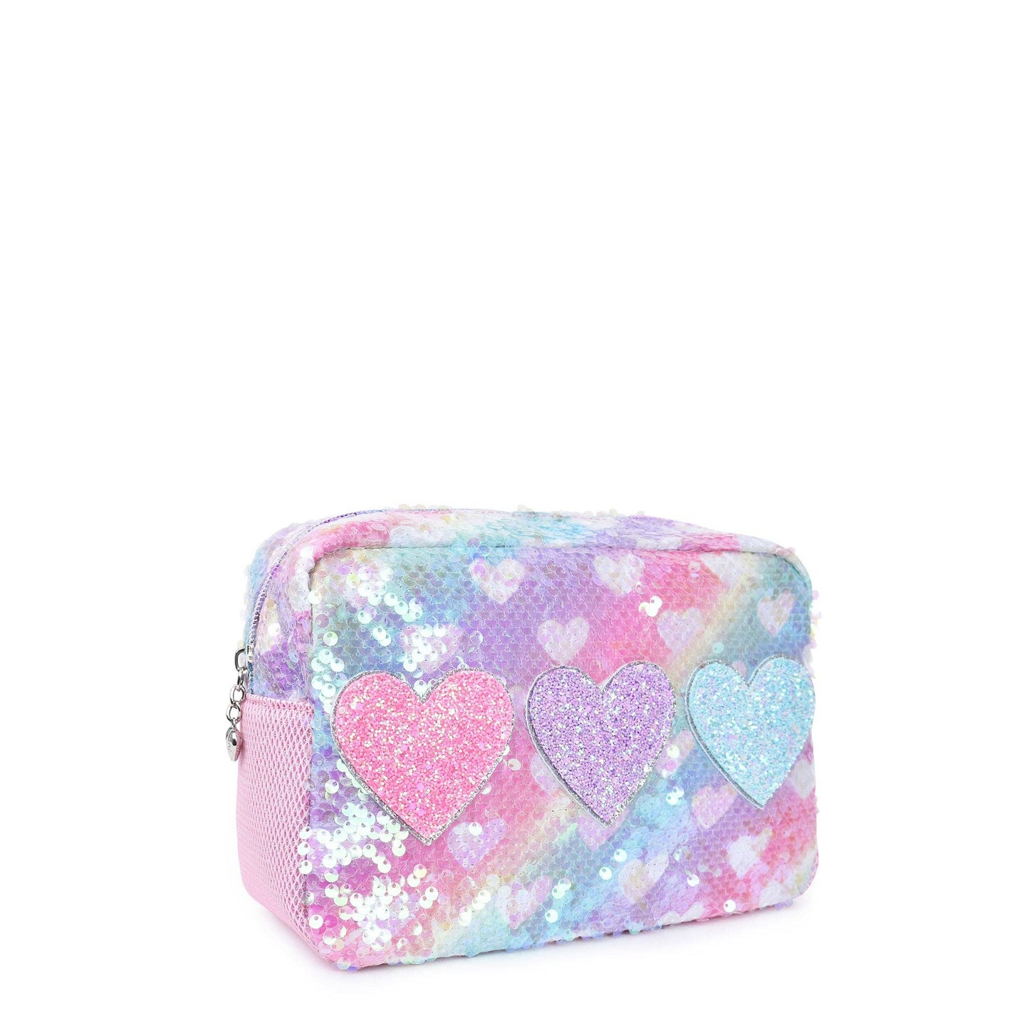 Glitter Heart-Patched Sequin Pouch